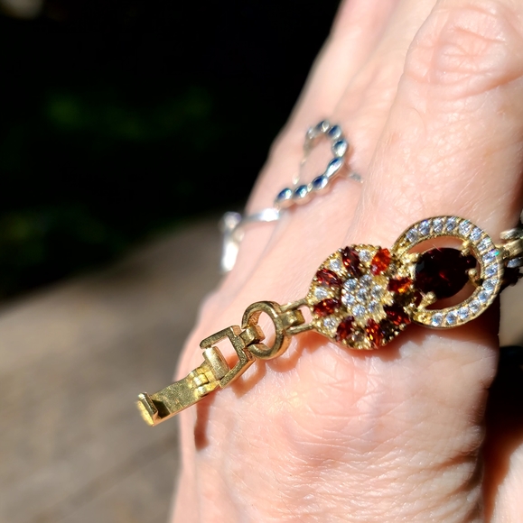 STUNNING ruby, garnet & white Topaz sterling & gold bracelet - Picture 5 of 9